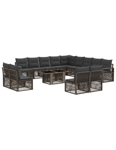Set Divano da Giardino 14 pz Grigio e Grigio Scuro polyrattan