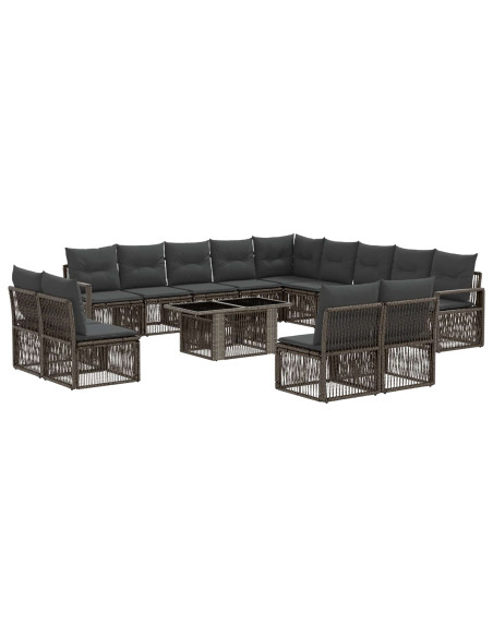 Set Divano da Giardino 14 pz Grigio e Grigio Scuro polyrattan