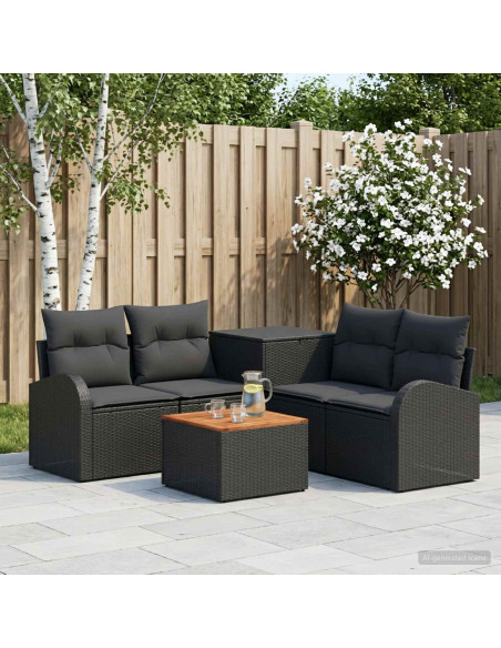 Set di divani 6 pz Nero Rattan sintetico e Acciaio