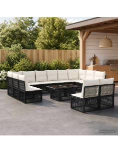 Set Divano da Giardino 13 pz Nero polyrattan
