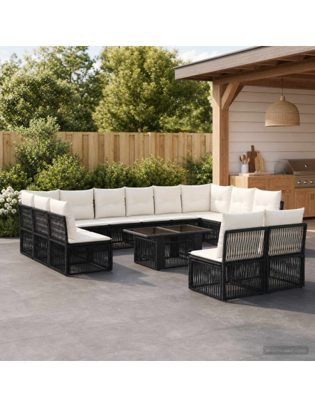 Set Divano da Giardino 13 pz Nero polyrattan