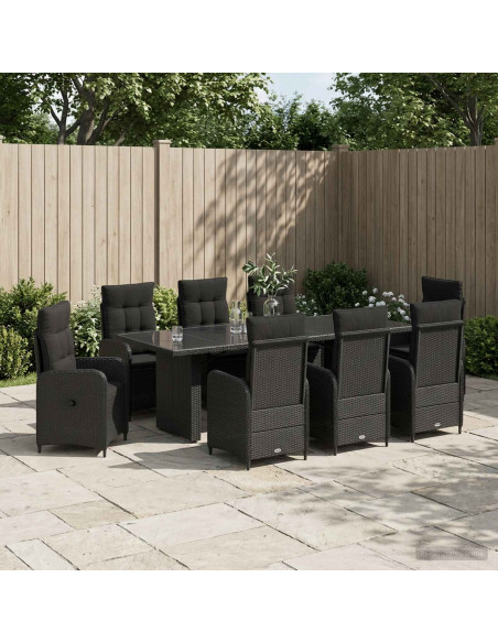 Set da pranzo per esterni 9 pz Nero polyrattan