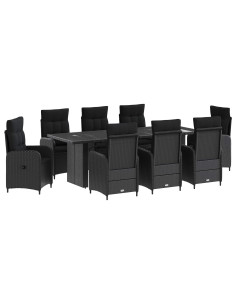 Set da pranzo per esterni 9 pz Nero polyrattan 2