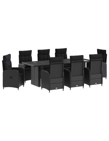Set da pranzo per esterni 9 pz Nero polyrattan