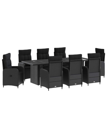 Set da pranzo per esterni 9 pz Nero polyrattan