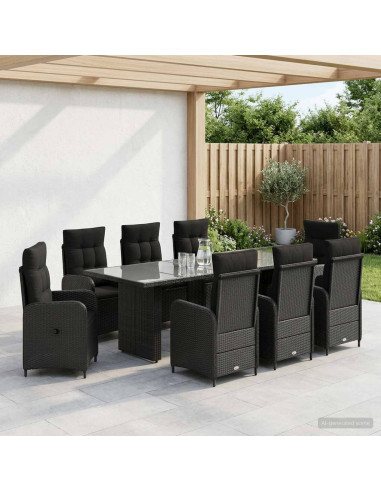 Set da pranzo per esterni 9 pz Nero polyrattan