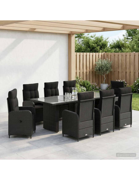 Set da pranzo per esterni 9 pz Nero polyrattan