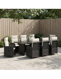 Set da pranzo per esterni 9 pz Nero e Bianco Crema polyrattan