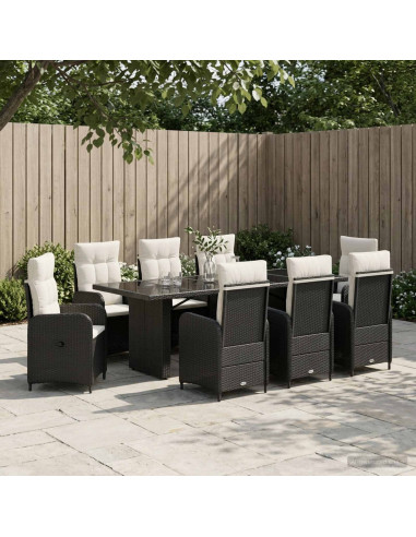 Set da pranzo per esterni 9 pz Nero e Bianco Crema polyrattan