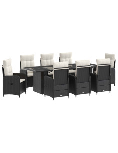 Set da pranzo per esterni 9 pz Nero e Bianco Crema polyrattan 2