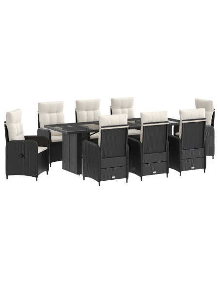 Set da pranzo per esterni 9 pz Nero e Bianco Crema polyrattan