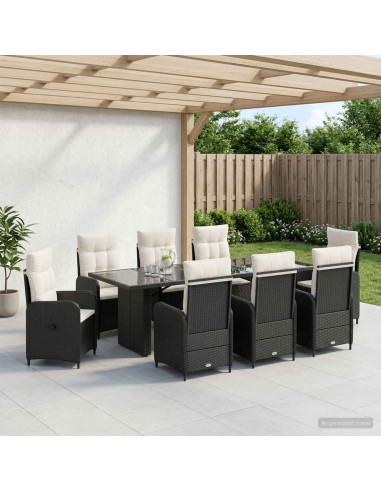 Set da pranzo per esterni 9 pz Nero e Bianco Crema polyrattan