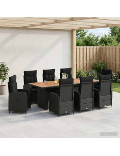 Set da pranzo per esterni 9 pz Nero polyrattan