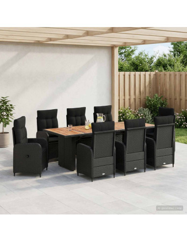 Set da pranzo per esterni 9 pz Nero polyrattan