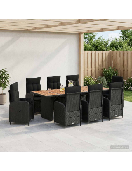 Set da pranzo per esterni 9 pz Nero polyrattan