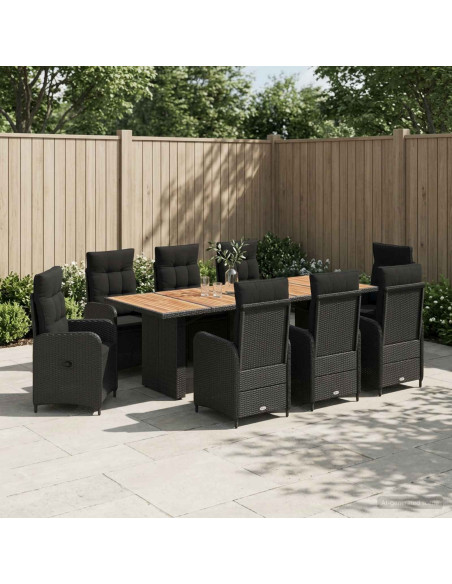 Set da pranzo per esterni 9 pz Nero polyrattan
