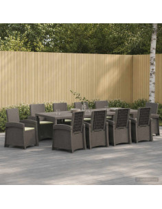Set da Pranzo per Giardino 11 pz Grigio chiaro e panna PP