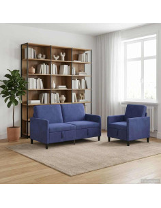 Set di Divani con Storage 2 pz Blu Polizia Poliestere