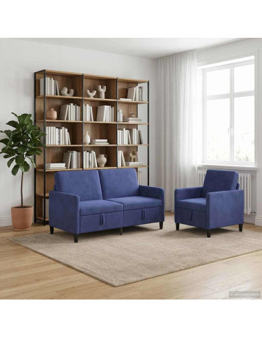 Set di Divani con Storage 2 pz Blu Polizia Poliestere