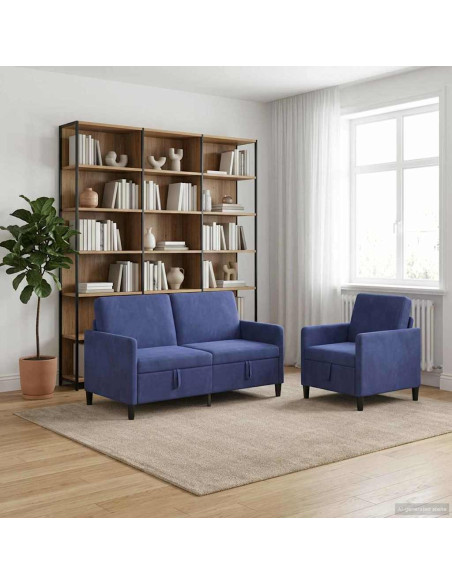 Set di Divani con Storage 2 pz Blu Polizia Poliestere