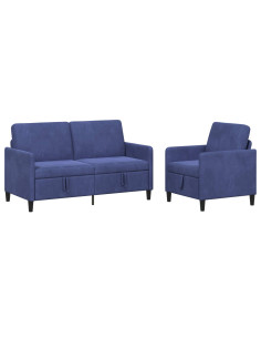 Set di Divani con Storage 2 pz Blu Polizia Poliestere 2