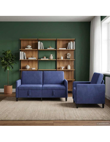 Set di Divani con Storage 2 pz Blu Polizia Poliestere