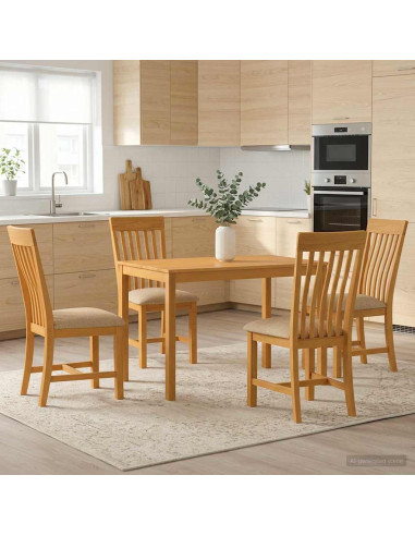 Set da pranzo 5 pz Beige Legno di Quercia Massello
