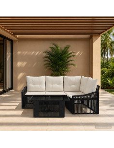 Set Divano da Giardino 5 pz Nero e Bianco Crema polyrattan