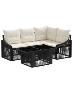Set Divano da Giardino 5 pz Nero e Bianco Crema polyrattan 2