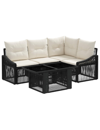 Set Divano da Giardino 5 pz Nero e Bianco Crema polyrattan
