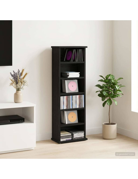 Mobile per CD Rovere Nero 60 x 17 x 92 cm Legno ingegnerizzato
