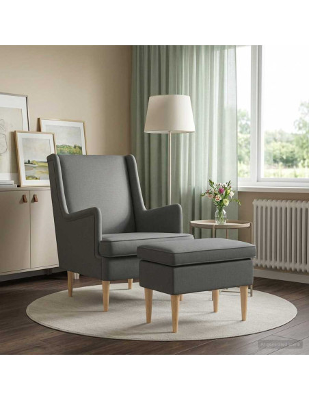 Poltrona con Ottomano 2 pz Grigio Scuro Tessuto