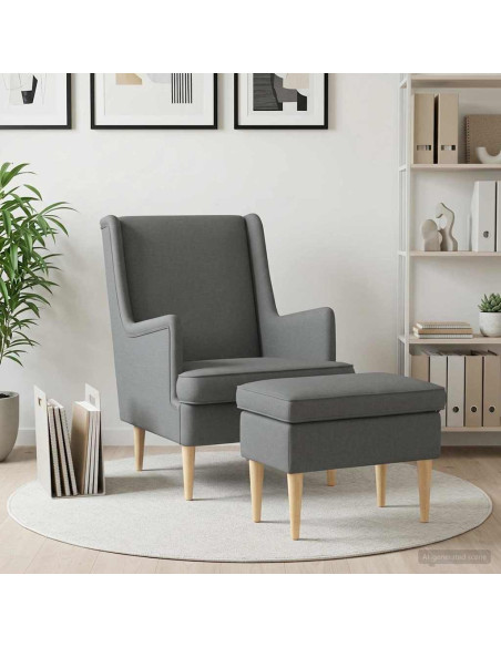 Poltrona con Ottomano 2 pz Grigio Scuro Tessuto
