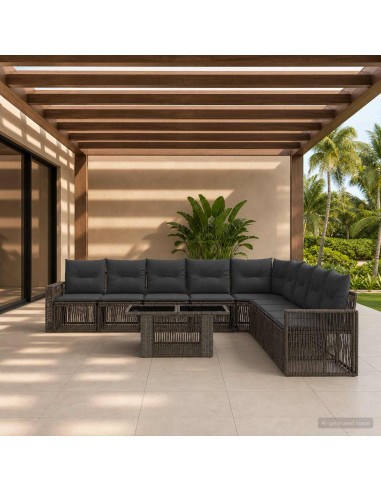 Set Divano da Giardino 10 pz Grigio e Grigio Scuro polyrattan