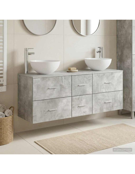 Set di Armadi da Bagno 3 pz Grigio Cemento 49,5 x 35 x 63 cm