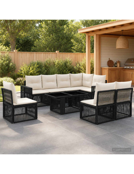 Set Divano da Giardino 9 pz Nero e Bianco Crema polyrattan