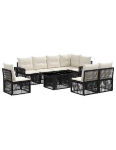 Set Divano da Giardino 9 pz Nero e Bianco Crema polyrattan 2
