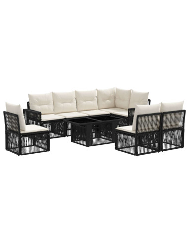 Set Divano da Giardino 9 pz Nero e Bianco Crema polyrattan