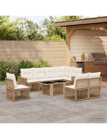 Set Divano da Giardino 9 pz Beige e Bianco Crema polyrattan