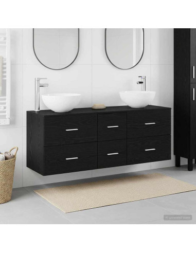 Set di Armadi da Bagno 3 pz Rovere Nero 49,5 x 41 x 64,5 cm