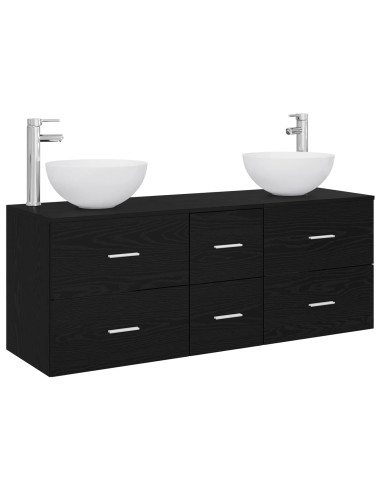 Set di Armadi da Bagno 3 pz Rovere Nero 49,5 x 41 x 64,5 cm