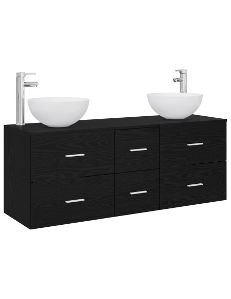 Set di Armadi da Bagno 3 pz Rovere Nero 49,5 x 41 x 64,5 cm