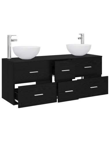 Set di Armadi da Bagno 3 pz Rovere Nero 49,5 x 41 x 64,5 cm