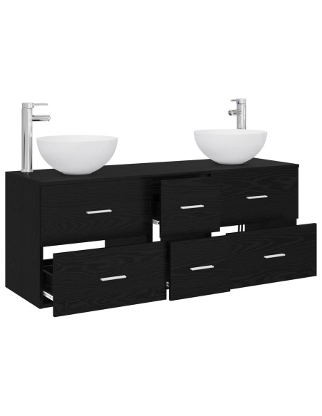 Set di Armadi da Bagno 3 pz Rovere Nero 49,5 x 41 x 64,5 cm