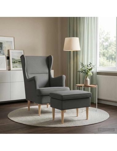 Poltrona con Ottomano 2 pz Grigio Scuro Tessuto
