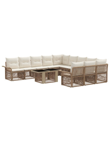 Set Divano da Giardino 12 pz Beige e Bianco Crema polyrattan