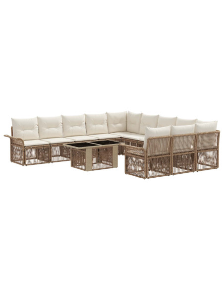 Set Divano da Giardino 12 pz Beige e Bianco Crema polyrattan