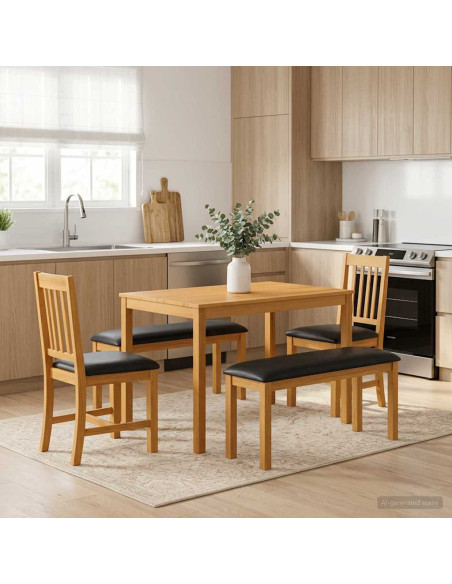 Set da pranzo 4 pz Nero Legno di Quercia Massello