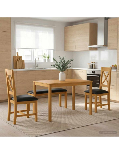 Set da pranzo 4 pz Nero Legno di Quercia Massello