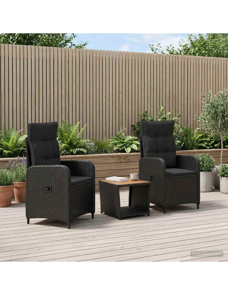 Set Lounge da Giardino 3 pz Nero